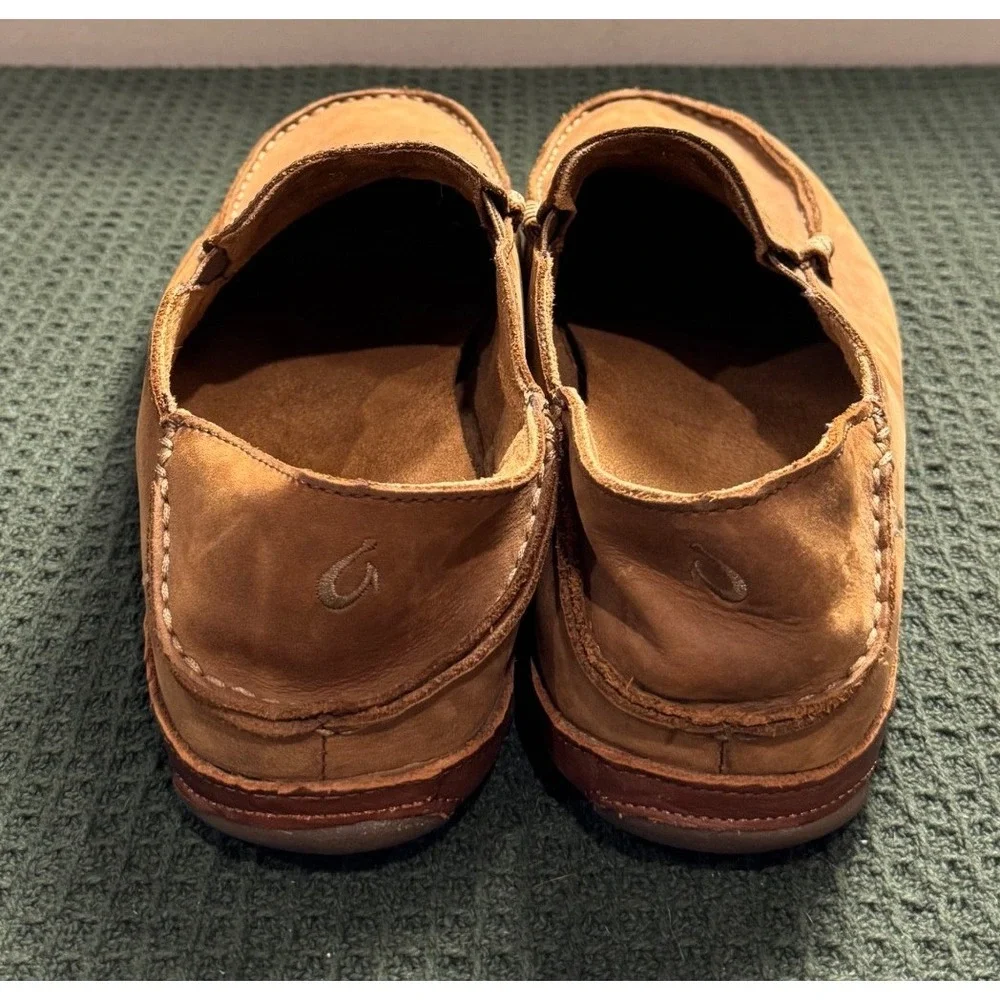 OluKai Moloa Mens Leather Slip On Loafers Ray Toffee Size 10